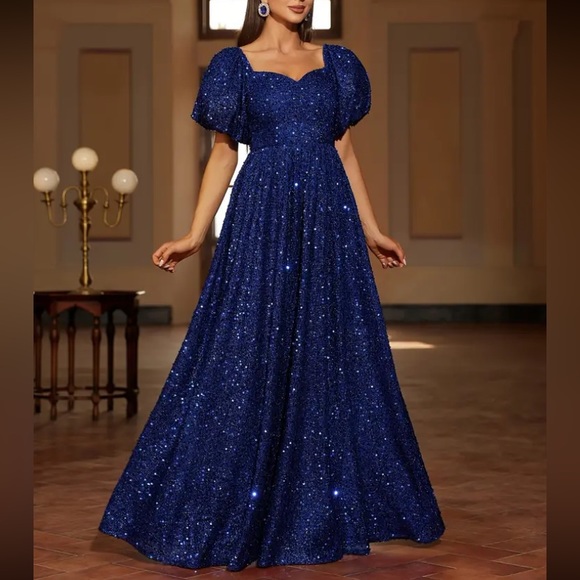 Luxe puff sleeve party formal evening gown dress - Picture 5 of 6